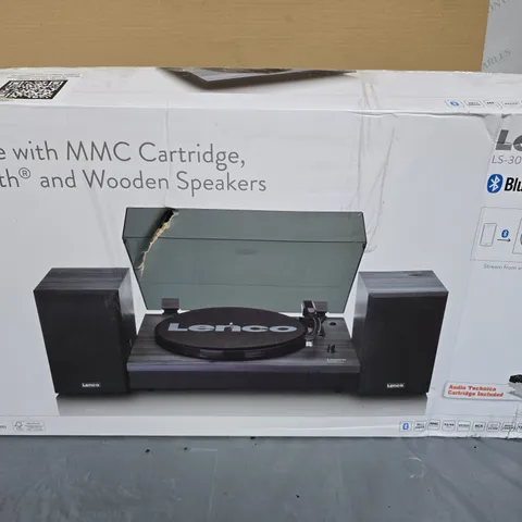 LENCO LS-300BK TURNTABLE WITH BLUETOOTH & WOODEN SPEAKERS – BOXED (V2)