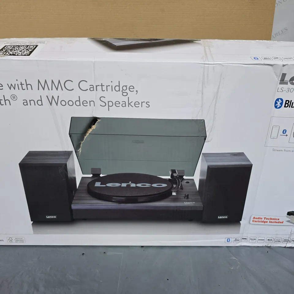 LENCO LS-300BK TURNTABLE WITH BLUETOOTH & WOODEN SPEAKERS – BOXED (V2)