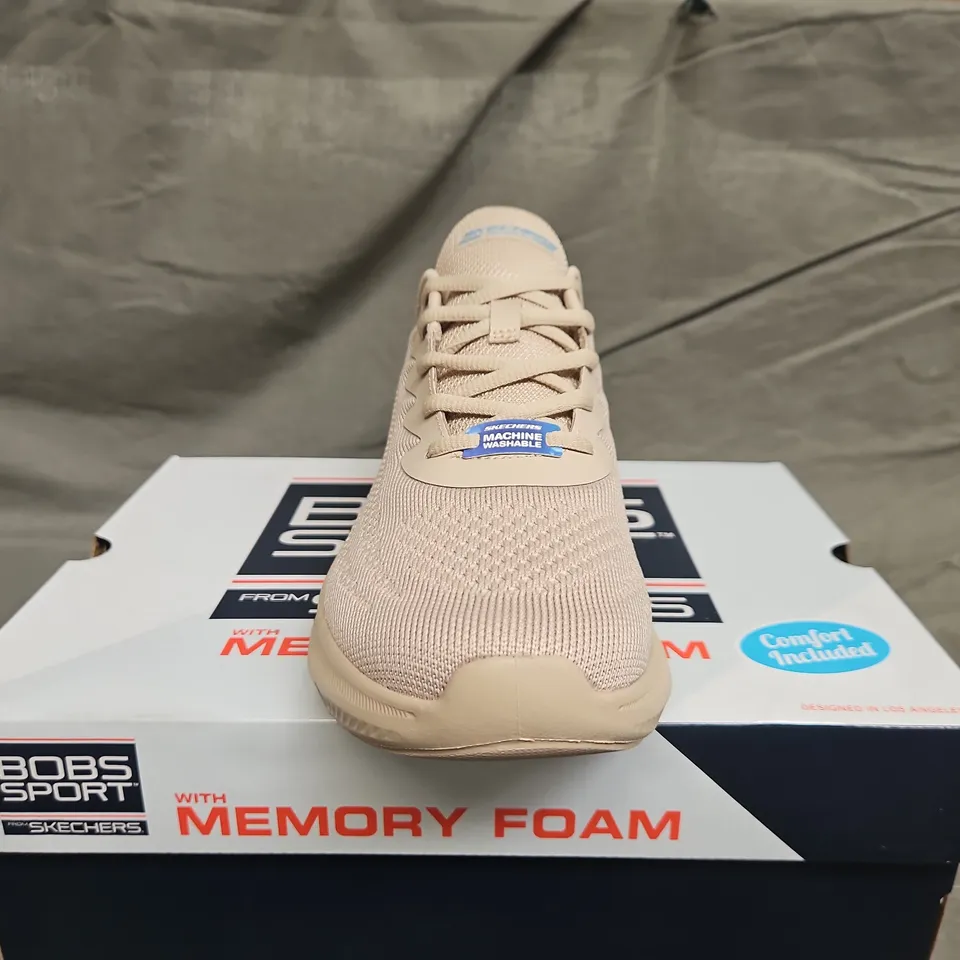 BOXED PAIR OF SKECHERS BOBS SPORT BEIGE TRAINERS -  SIZE 7