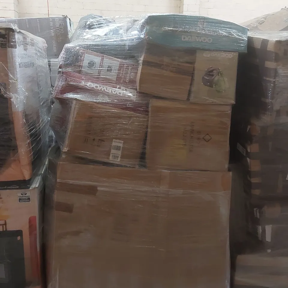 PALLET CONTAINING A VERY LARGE QUANTITY OF ASSORTED ELECTRIC ITEMS INCLUDING: DAEWOO CARPET & UPHOLSTERY CLEANER, 2000W CONVECTOR HEATER, FAN ECT