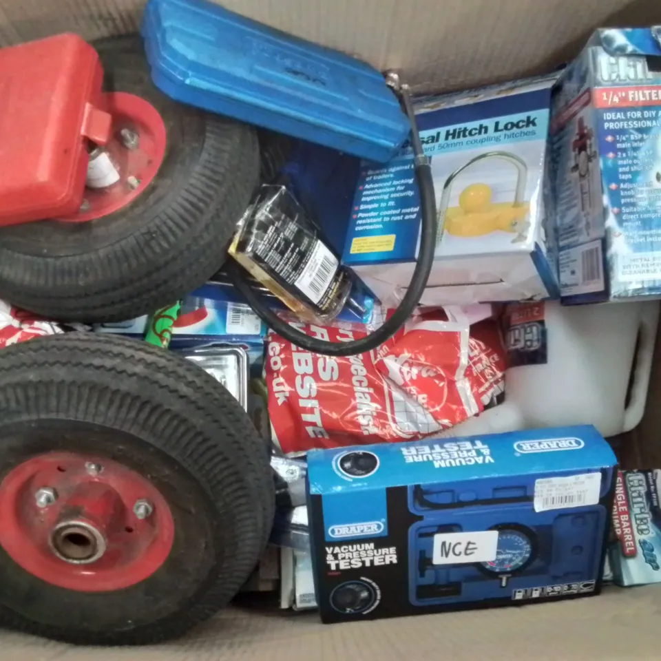 MIXED BOX OF TOOLS AND HARDWARE ETC.