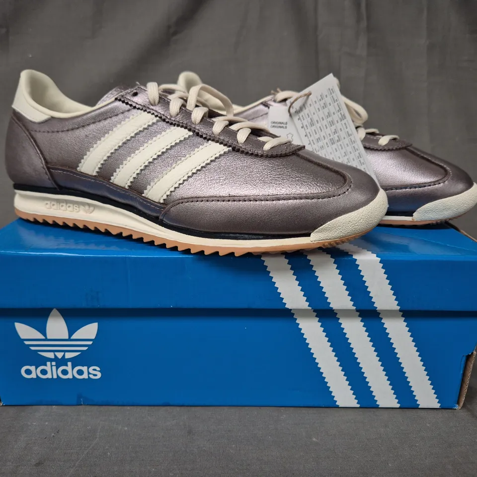 BOXED PAIR OF ADIDAS WOMEN'S SL 72 OG SHOES IN METALLIC DUSTY PURPLE UK SIZE 7