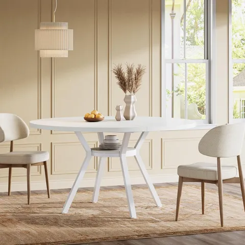 BOXED TRIBESIGNS ROUND DINING TABLE, 120CM LARGE KITCHEN TABLES FOR 6-8 PEOPLE,MODERN STYLE WITH METAL LEGS