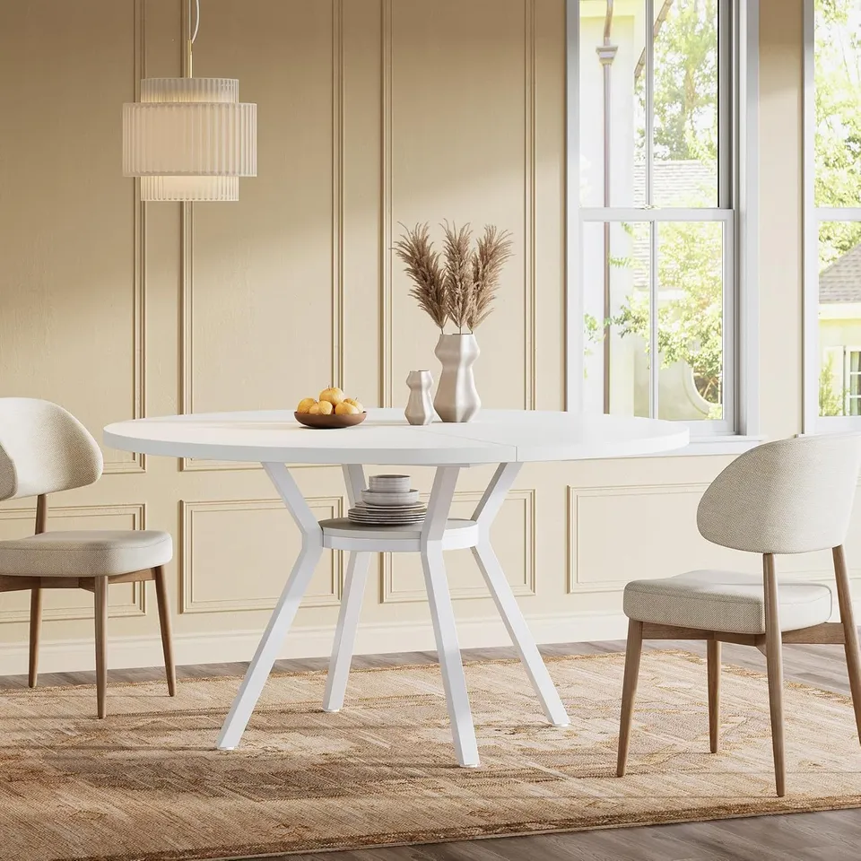 BOXED TRIBESIGNS ROUND DINING TABLE, 120CM LARGE KITCHEN TABLES FOR 6-8 PEOPLE,MODERN STYLE WITH METAL LEGS