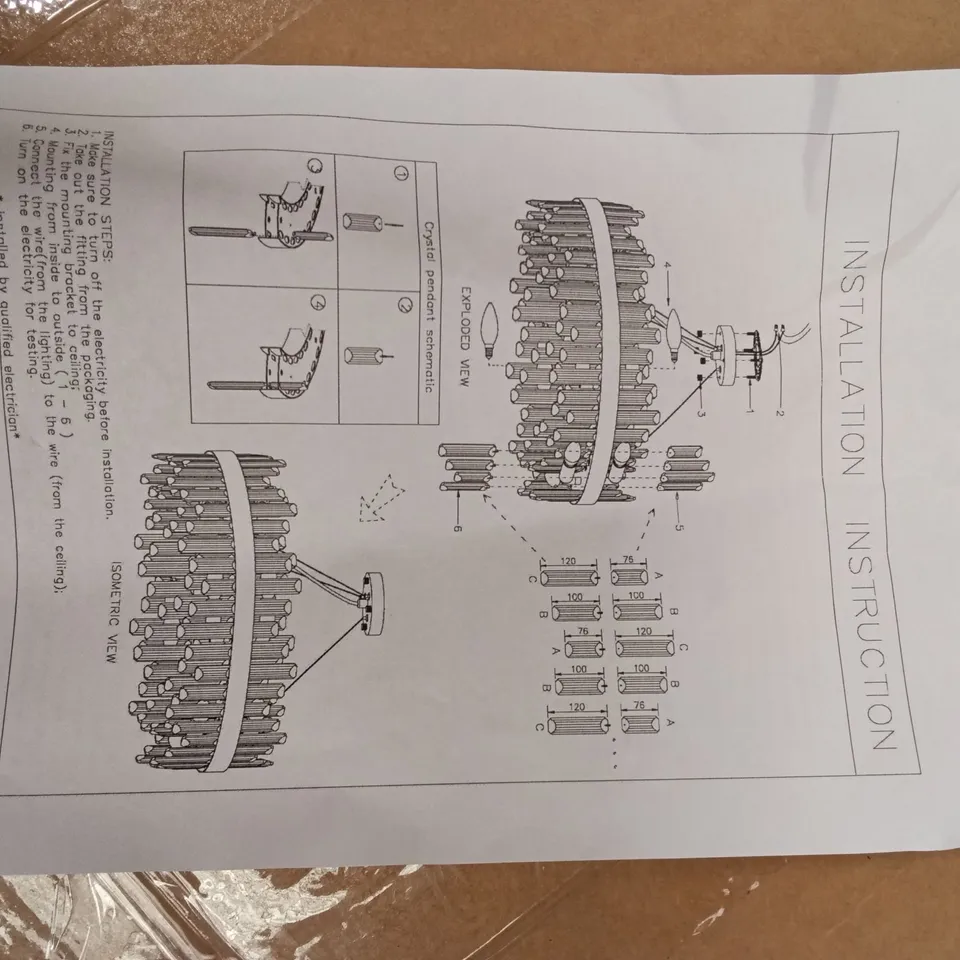 BOXED CHANDELIER, PENDANT LIGHT - GOLD (1 BOX)