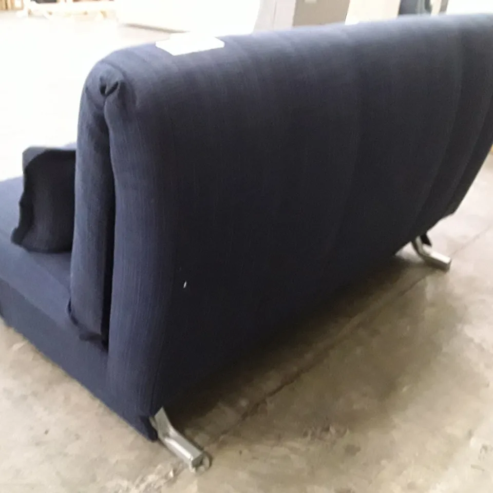 QUALITY DESIGNER APPLEY 2 SEATER SOFA BED - DARK BLUE FABRIC