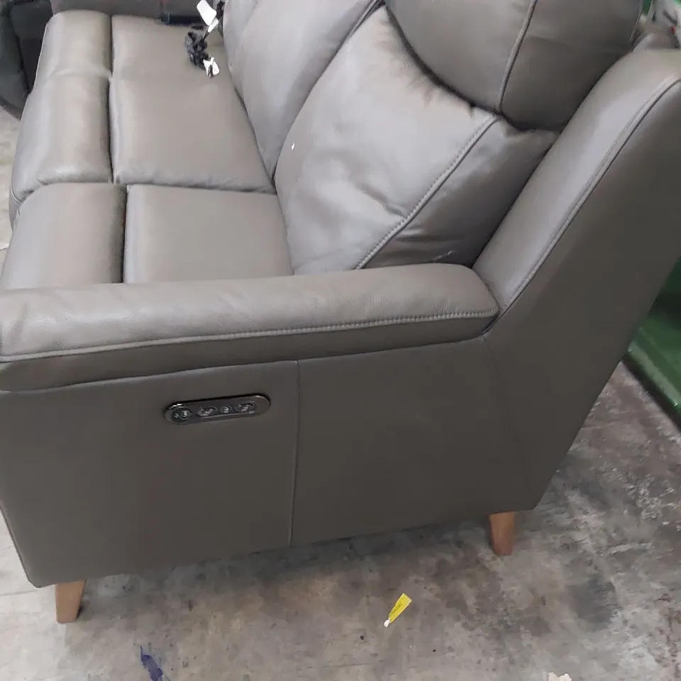 DESIGNER POWER RECLINING THREE SEATER SOFA GREY LEATHER 