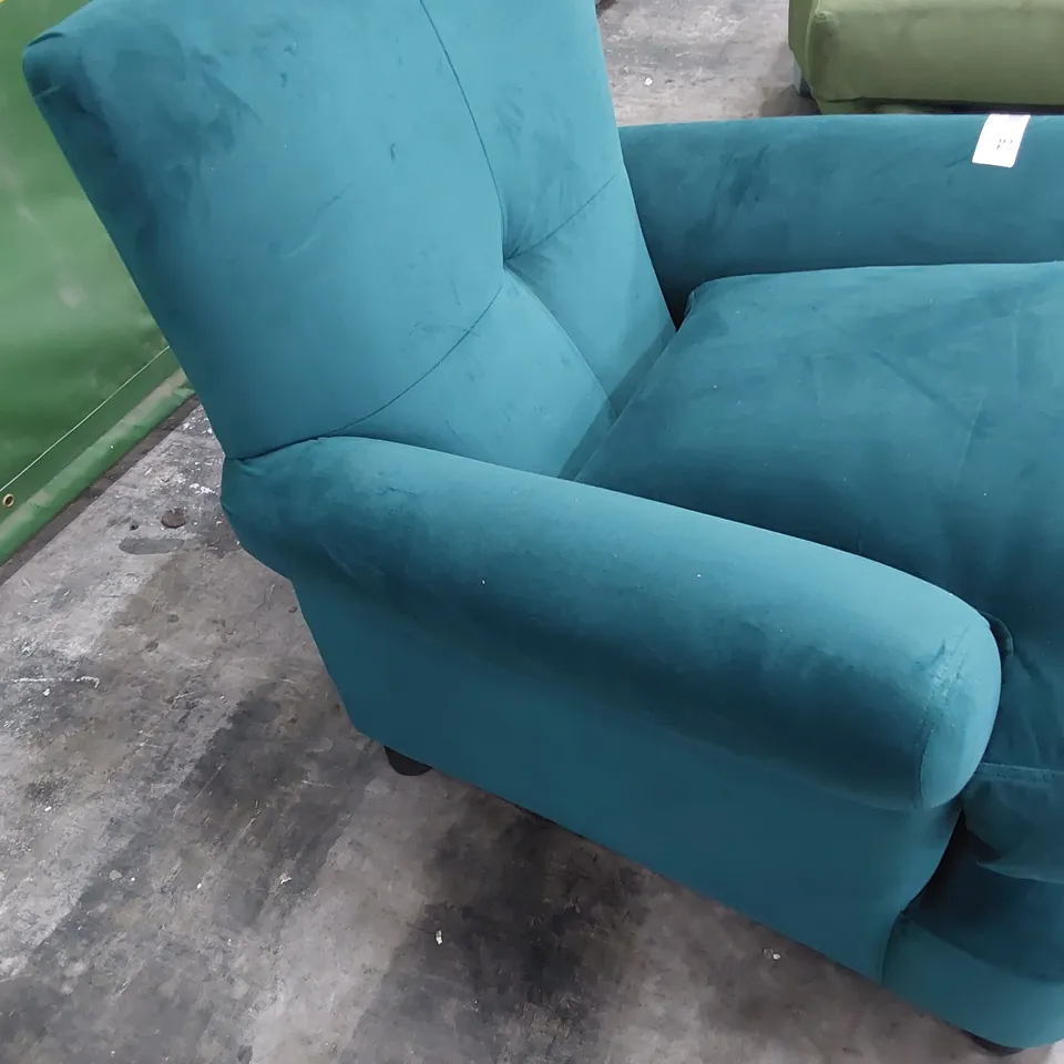 QUALITY BRITISH DESIGNER LOUNGE Co. EASY CHAIR TURQUOISE PLUSH FABRIC 