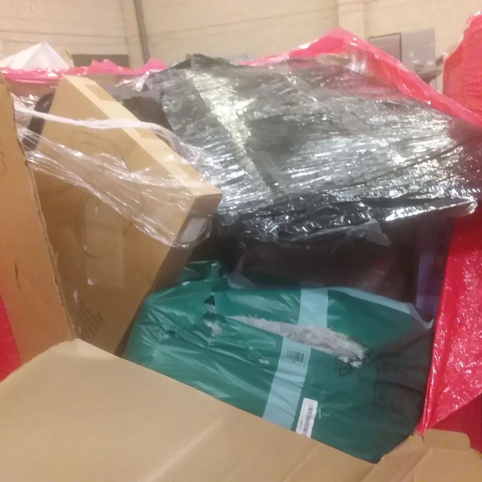 PALLET OF ASSORTED HOUSEHOLD PRODUCTS AND ITEMS, INCLUDING; TOILET SEATS, CONVECTION HEATER, BOXED FURNITURE ETC