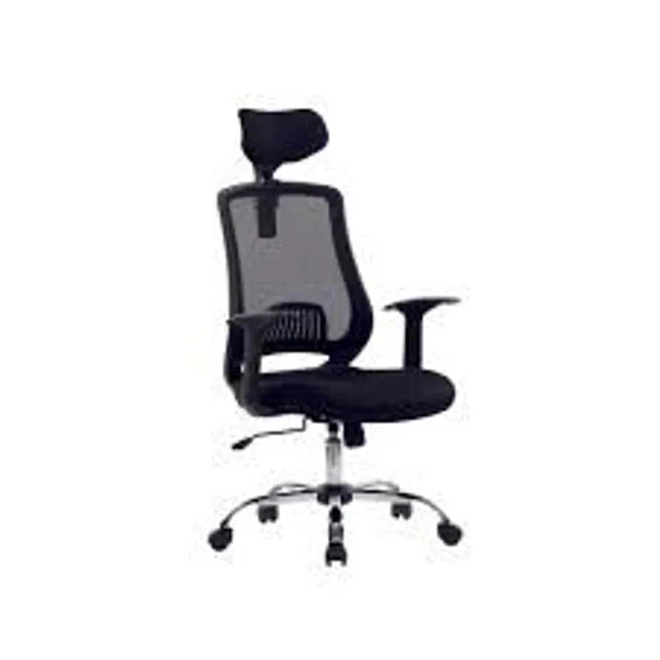 BOXED ALPHASON FLORIDA MESH BACK CHAIR WITH ADJUSTABLE HEADREST AND ARMS BLACK/CHROME