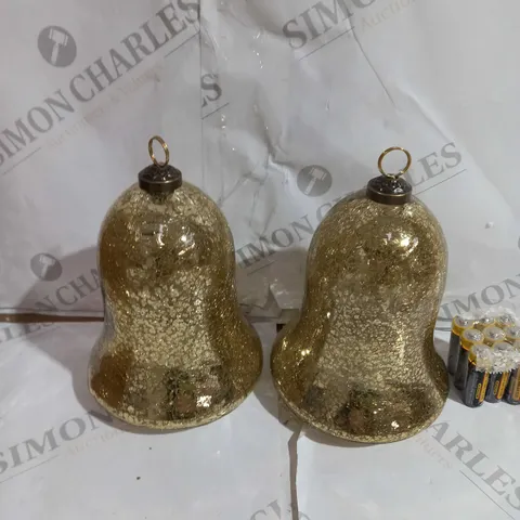 BOXED ALISON CORK SET OF 2 PRE-LIT MERCURY GLASS BELLS