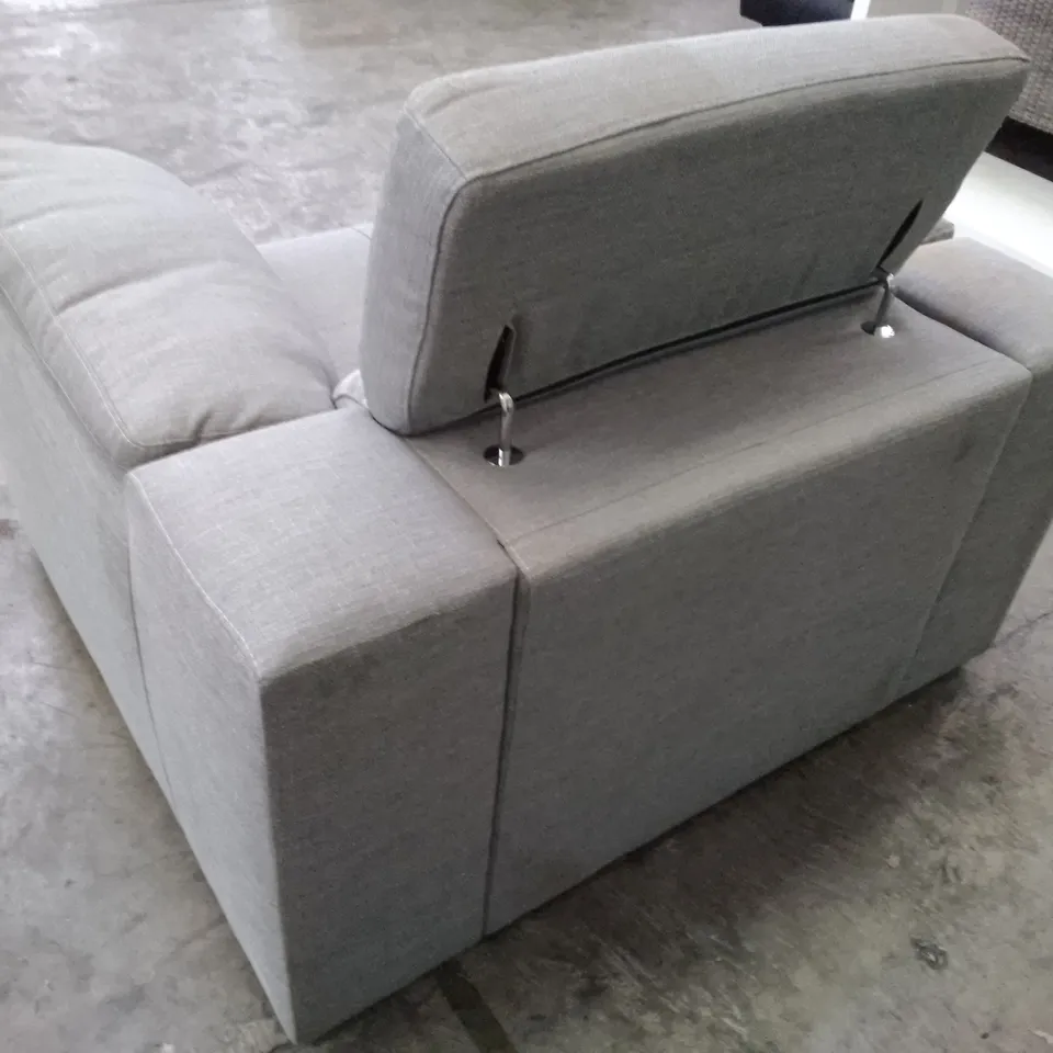 QUALITY DESIGNER ARMCHAIR WITH FOLDING HEADREST - GREY FABRIC 