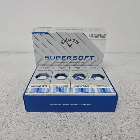 CALLAWAY SUPERSOFT GOLF BALLS – 12 DISTRESSED BLUE STRIPE, BOXED
