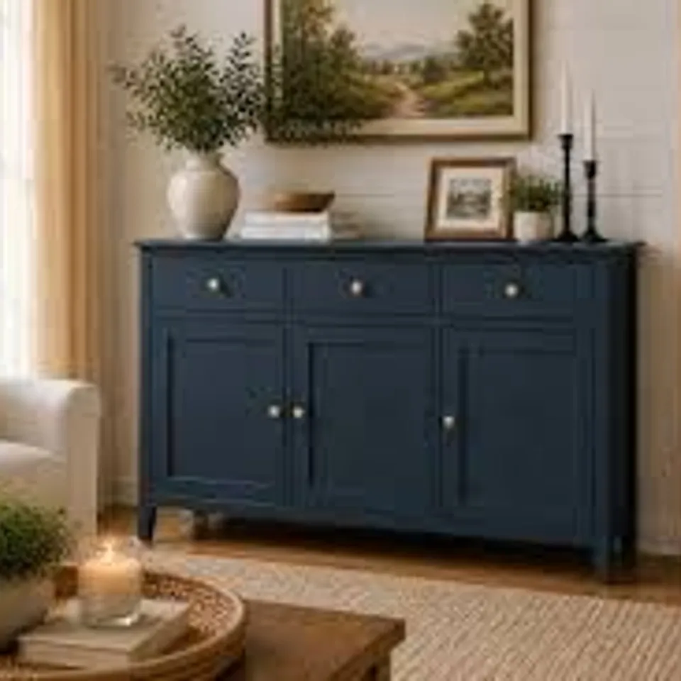 BOXED HARROGATE BLUE 3 DOOR MEDIUM SIDEBOARD