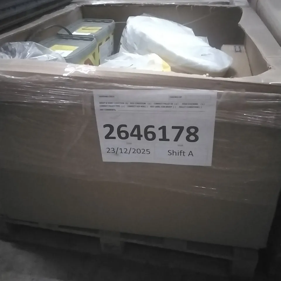 PALLET OF ASSORTED DIY, HOME IMPROVEMENT AND BUILDING PRODUCTS TO INCLUDE; PERMANENT POTHOLE REPAIR, INSULATION, ROOF WINDOW ETC