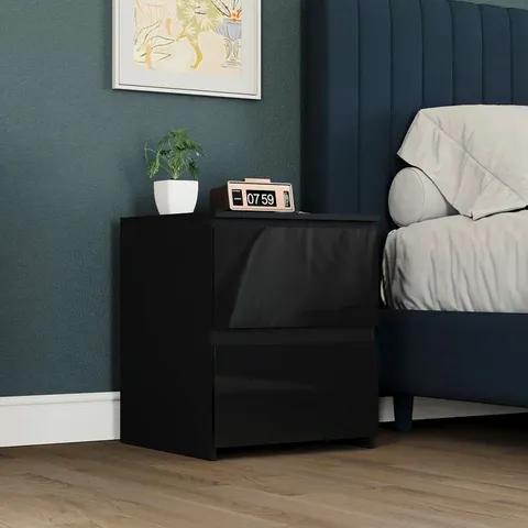 BOXED GLINTON 2 DRAWER BEDSIDE CHEST - BLACK (1 BOX)