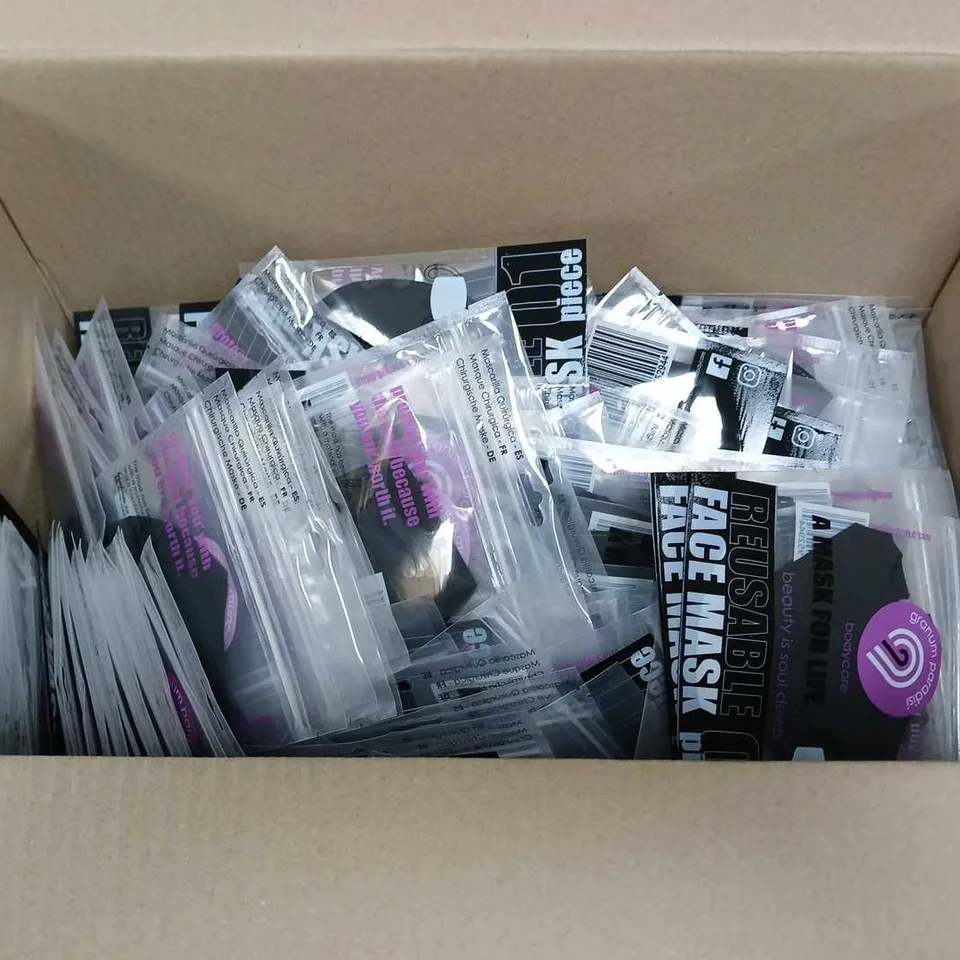 BOX OF APPROXIMATELY 300 REUSABLE FACE MASKS - BLACK