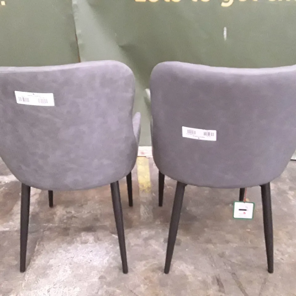 SET OF 2 DARK GREY LEATHER DINING CHAIRS 