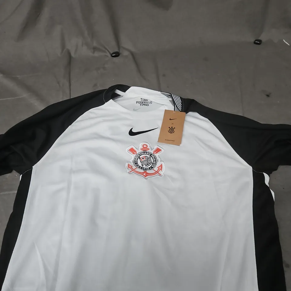 NIKE CORINTHIANS PAULISTA MEN'S PERSONALISED FOOTBALL SHIRT – WHITE/BLACK, XL