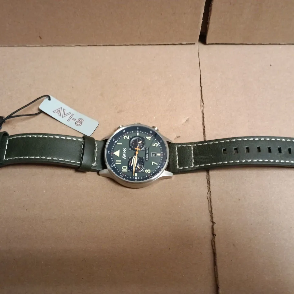AVI-8 PILOT WRISTWATCH – GREEN DIAL, BLACK LEATHER STRAP
