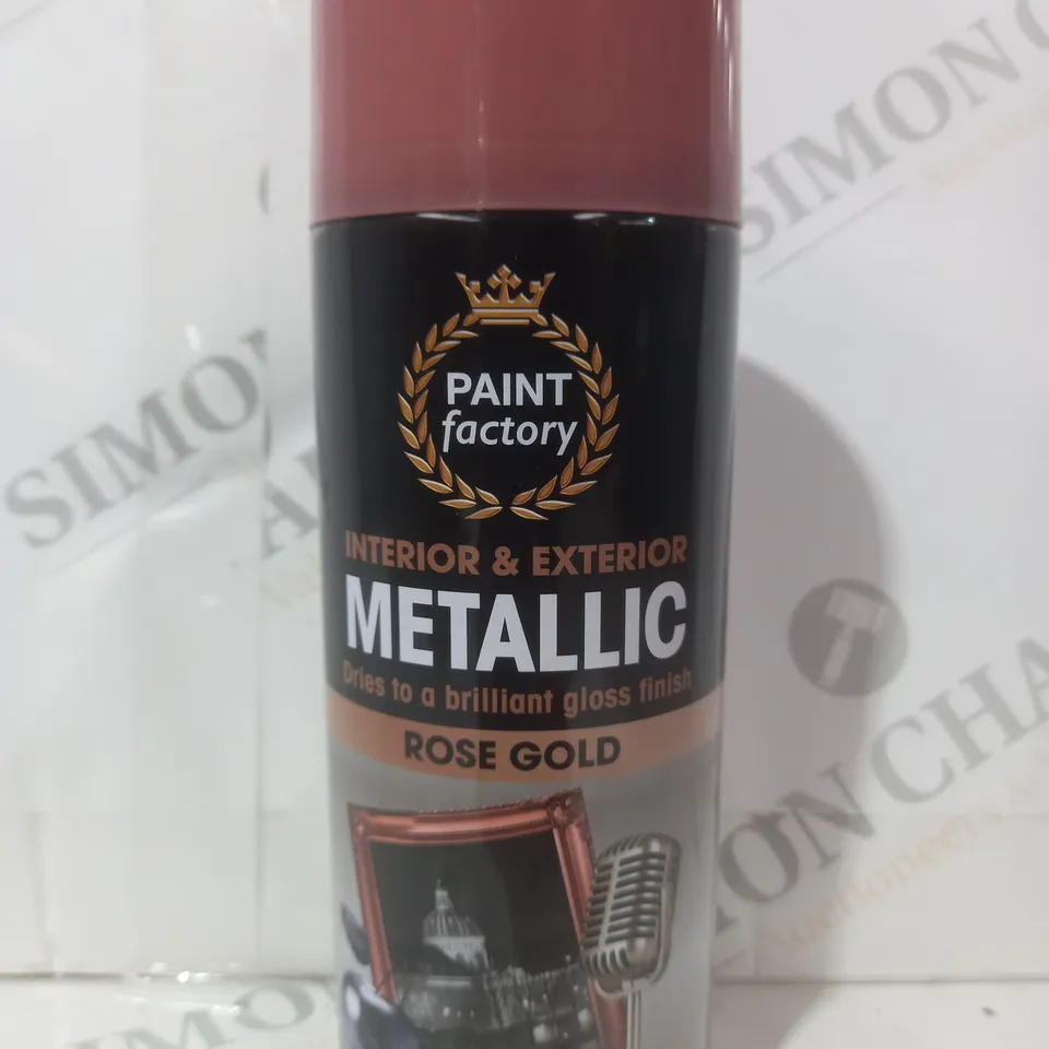 BOX OF APPROXIMATELY 10 CANS OF PAINT FACTORY INTERIOR & EXTERIOR METALLIC SPRAY PAINT IN ROSE GOLD (400ML)