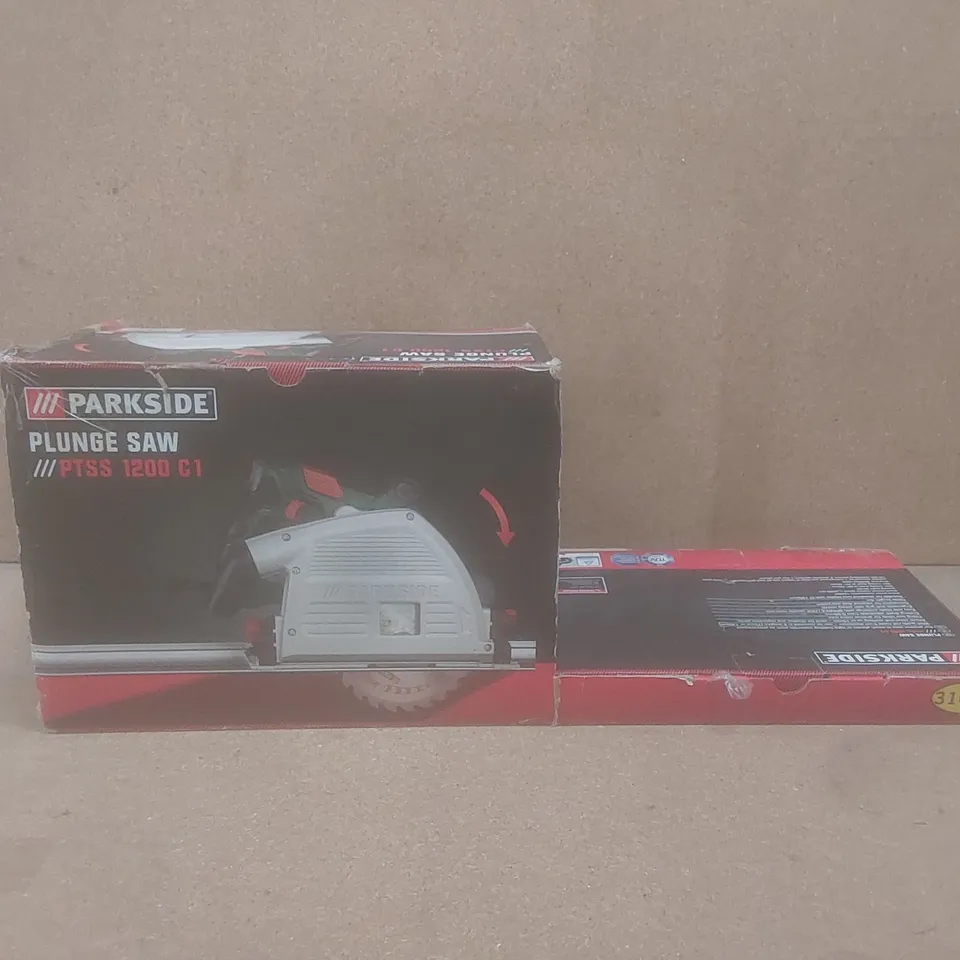 BOXED PARKSIDE PLUNGE SAW WITH ALUMINIUM GUIDE RAIL TRACK 1200W // MODEL: PTSS 1200 C1
