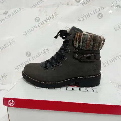 BOXED PAIR OF RIEKER HIKING BOOTS IN GREY UK SIZE 5