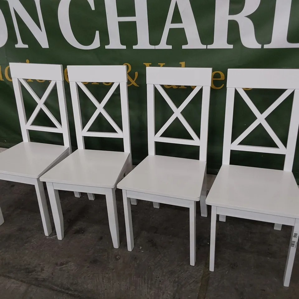 SET OF FOUR WHITE PAINTED WOODEN X BACK DINING CHAIRS 