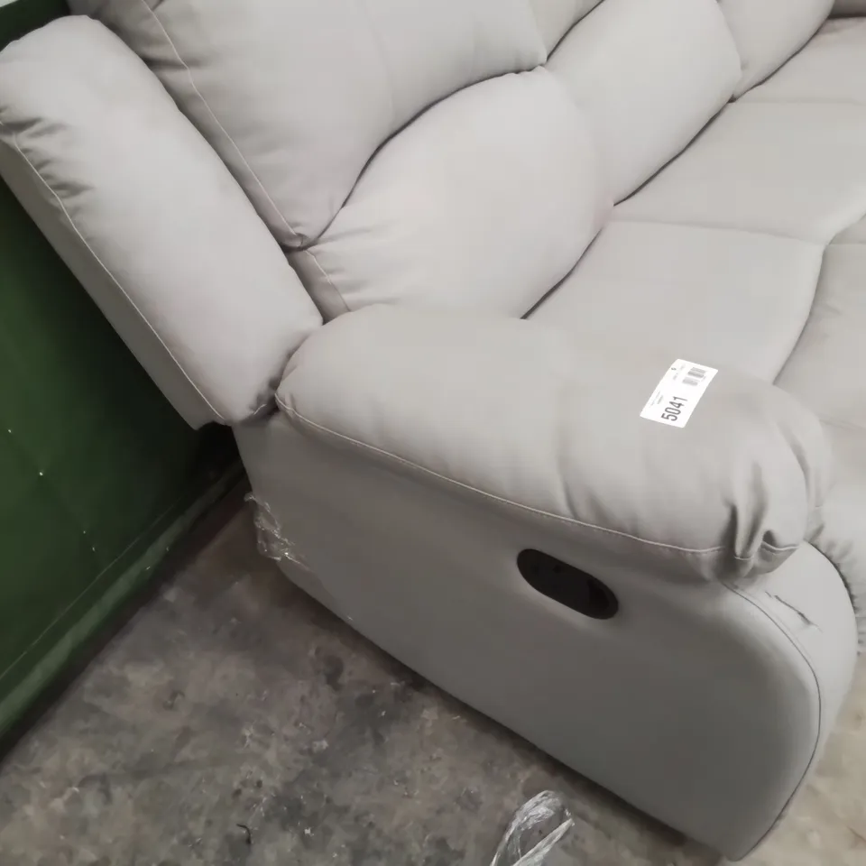 DESIGNER MANUAL RECLINING THREE SEATER SOFA GREY FAUX LEATHER 