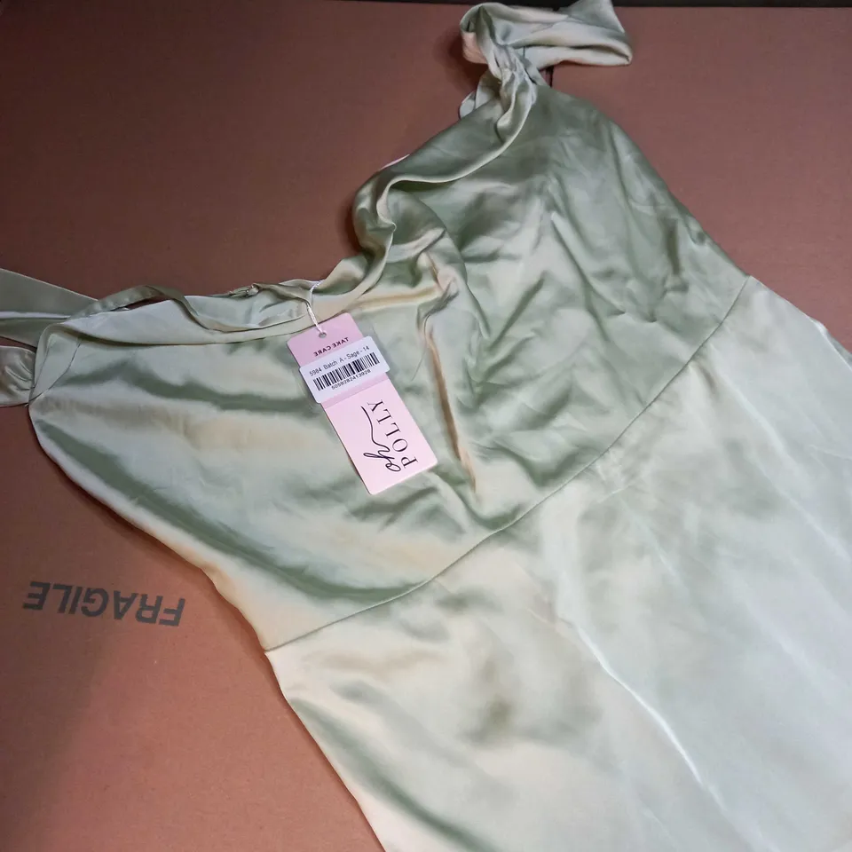 OH POLLY SAGE SATIN COWL NECK SLIP DRESS - SIZE 14