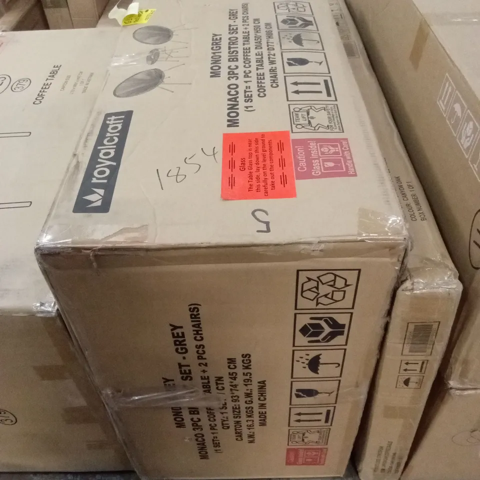 BOXED ROYALCRAFT MONACO 3PC BISTRO SET - GREY (1 BOX)