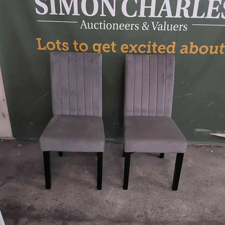 SET OF 2 SALISBURY DINING CHAIRS, GREY CLASSIC VELVET & BLACK SOLID HARDWOOD 