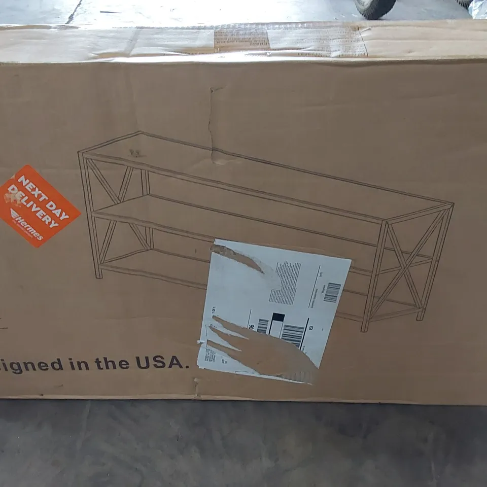 BOXED 60" X-FRAME METAL AND WOOD CONSOLE TABLE (1 BOX)