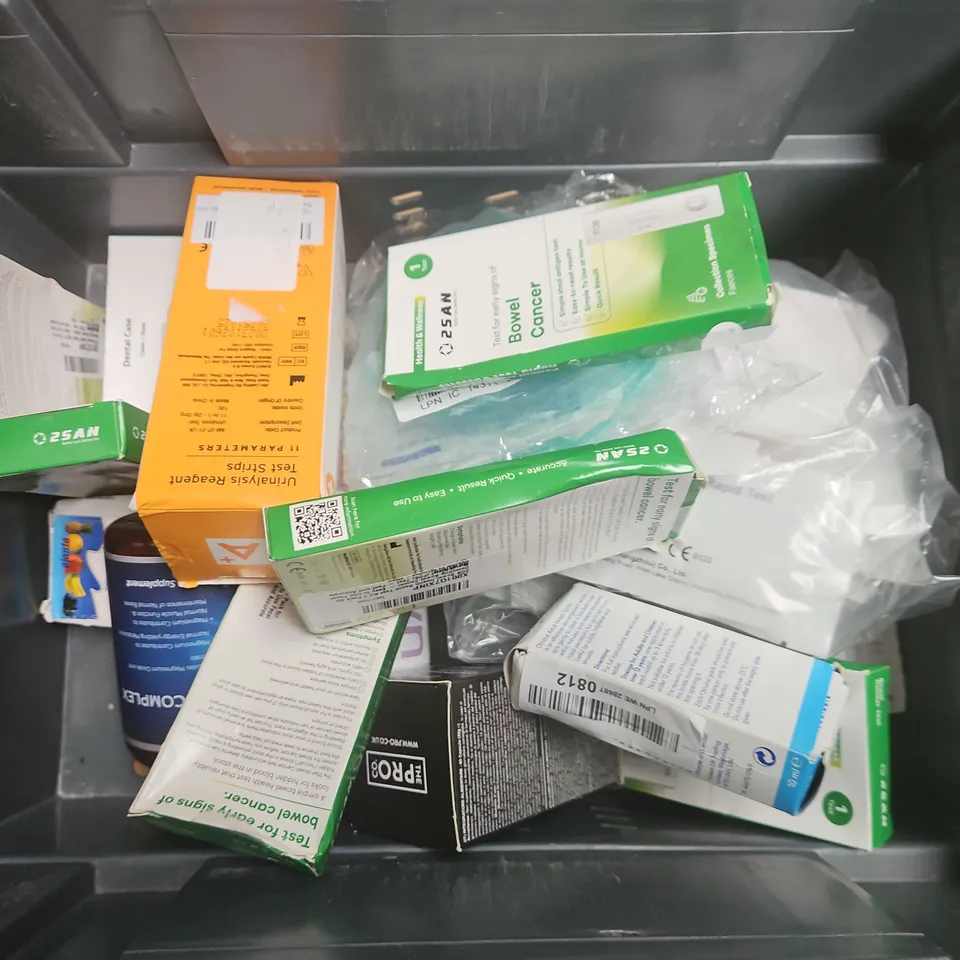 TOTE OF APPROXIMATELY 20 ASSORTED HEALTHCARE PRODUCTS TO INCLUDE FLOW FLEX HOME COVID TESTS - MIRACLE CLEAR BARRIER CREAM AND MENOPAUSE SUPPORT SUPPLEMENTS