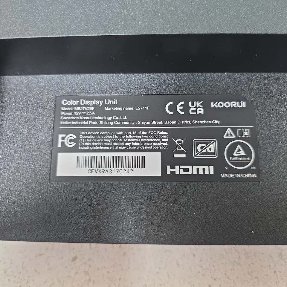 KOORUI COLOR DISPLAY UNIT MONITOR – MB27V29F