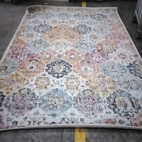 Sterne machine woven beige/blue/orange/pink/teal/yellow indoor rug approximately 