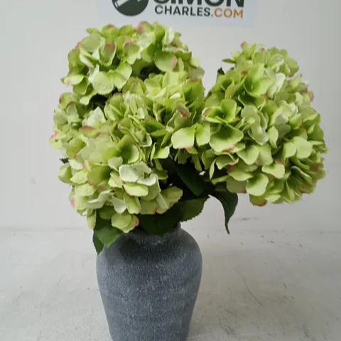 SCOTTISH EVERLASTINGS LTD 50CM HYDRANGEAS IN GREY VASE