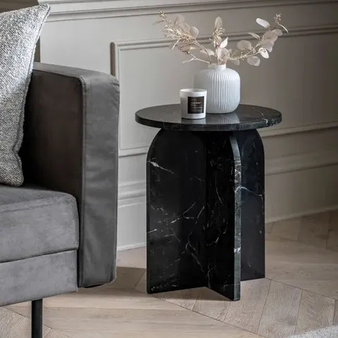 BOXED GALLERY DIRECT AMALFI SIDE TABLE - BLACK MARBLE (1 BOX)
