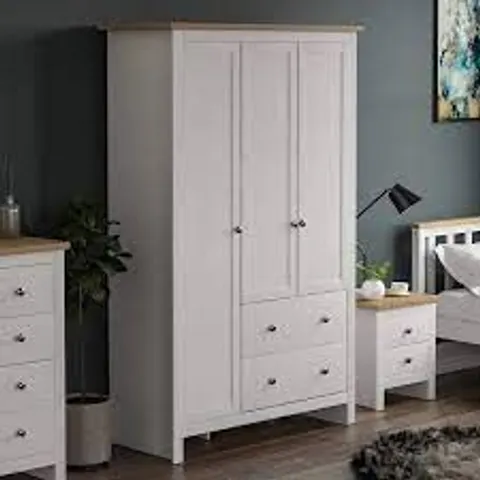 BOXED ARLINGTON 3 DOOR 2 DRAWER WARDROBE IN WHITE , W109 X H180 X D52CM