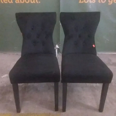 SET OF 2 KENSINGTON BLACK VELVET BUTTON BACK DINING CHAIR (BLACK LEG)