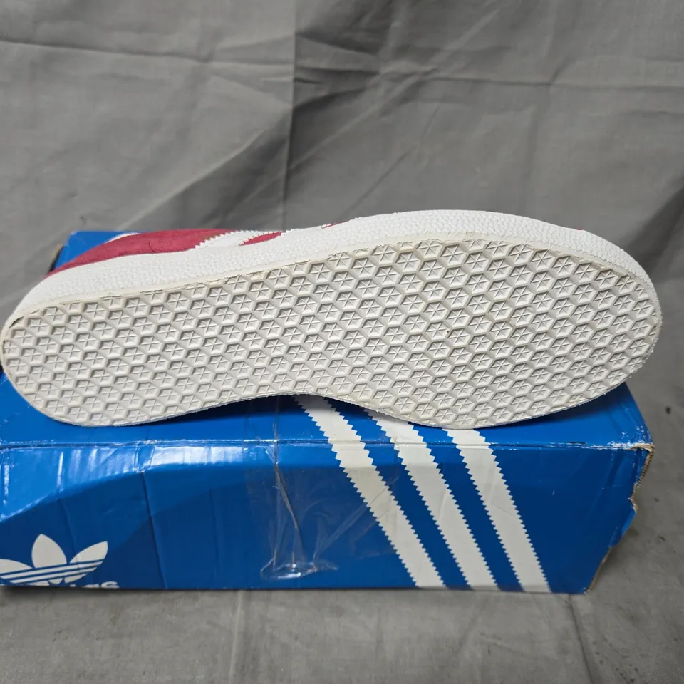 BOXED PAIR OF ADIDAS GAZELLE SNEAKERS - RED SUEDE - UK SIZE 7