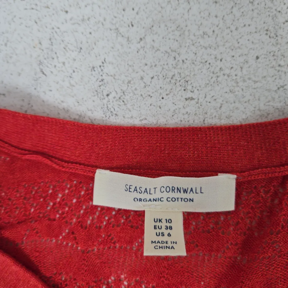 SEASALT CORNWALL ORGANIC COTTON CARDIGAN – RED, UK 10