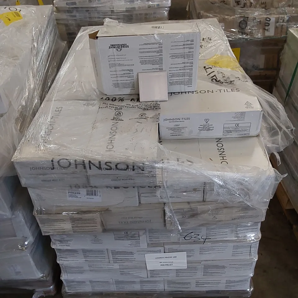 PALLET TO CONTAIN APPROX 84 X PACKS OF JOHNSON TILES PRISMATICS THISTLEDOWN GLAZED WALL TILES - 100 TILES PER PACK // TILE SIZE: 97 X 97 X 6.5mm