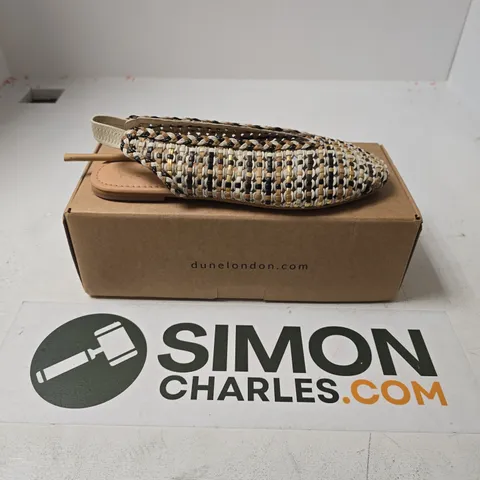 BOXED PAIR OF DUNE WOVEN LEATHER SLING SHOES IN MULTI LEATHER - SIZE 6