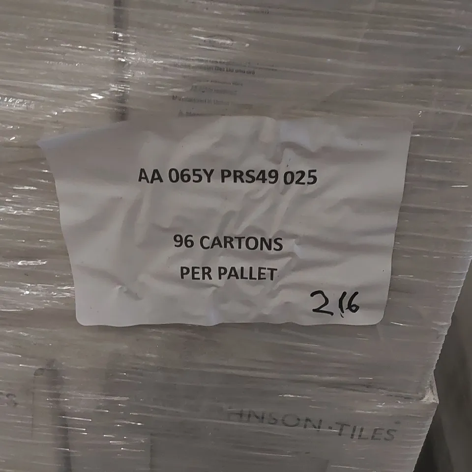 PALLET TO CONTAIN APPROX 96 X CARTONS OF JOHNSON PRISMATICS MIMOSA SATIN GLAZED WALL TILES - 25 TILES PER CARTON // SIZE: 197 X 197 X 6.5mm