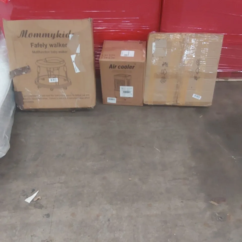 PALLET OF ASSORTED PRODUCTS AND ITEMS TO INCLUDE:AIR COOLER,SAFELY WALKER,DINING CHAIR.