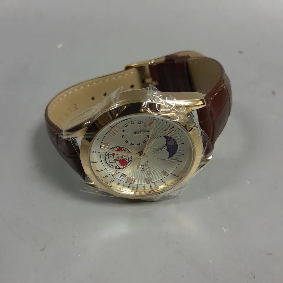 MENS TALIS CO 7120 CHRONOGRAPH WATCH – MOON PHASE MOVEMENT – GENUINE LEATHER STRAP