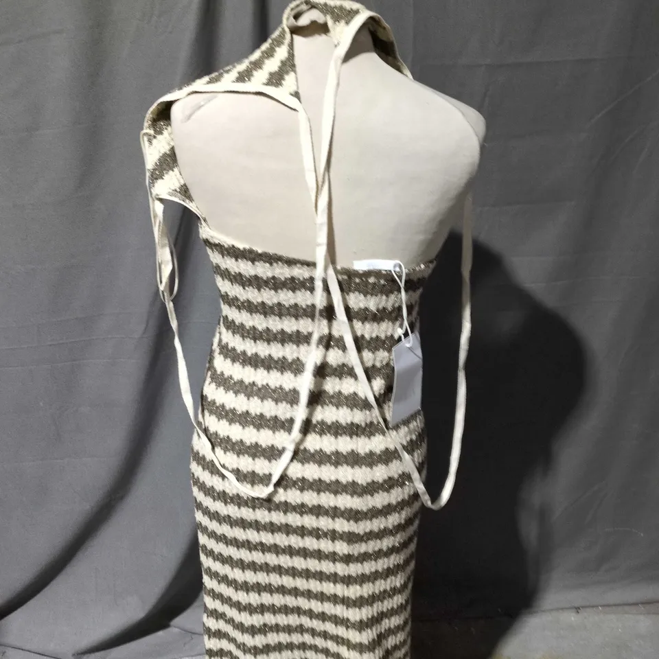 WOMEN'S STRIPED KNIT MIDI DRESS, CREAM & BROWN, UK M (US M)