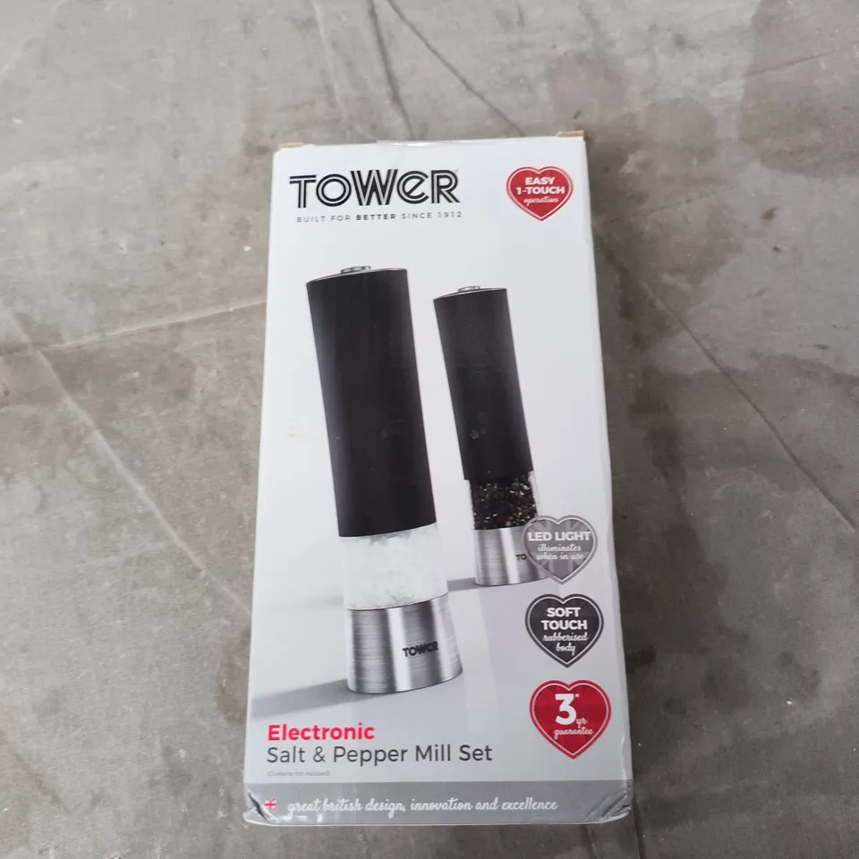 TOWER ELECTRONIC SALT & PEPPER MILL SET (BOXED)