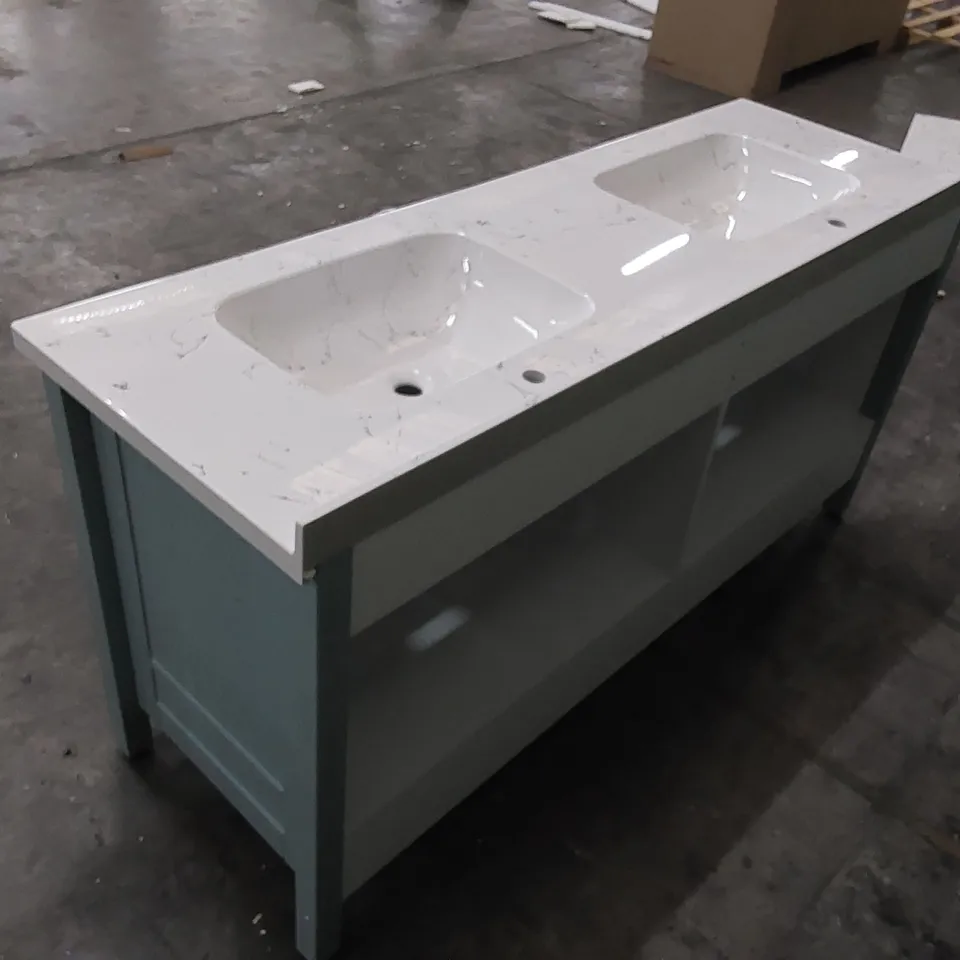 KARDELEN 180cm FREESTANDING DOUBLE BATHROOM VANITY WITH ONE TAP HOLE MARBLE EFFECT BASIN IN SEA GREEN